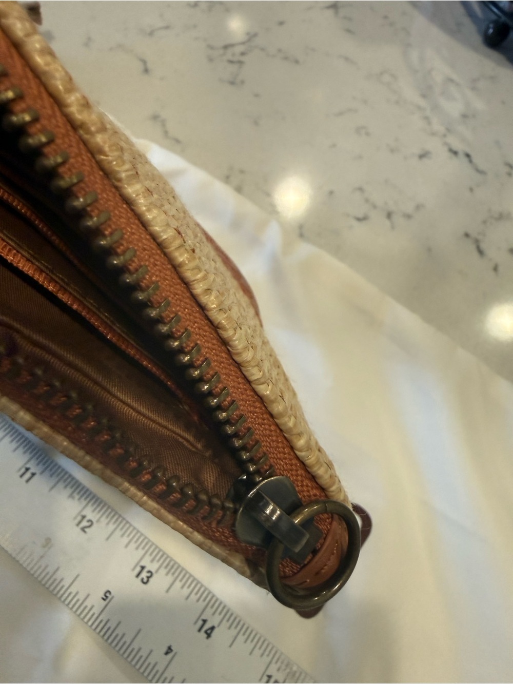 HOBO Tan Woven Wristlet with Brown Leather Ring Handle - Picture 12 of 16